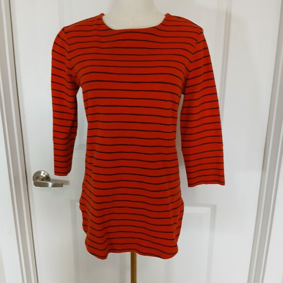 Merona Tunic Top Women’s Size XS Red Black Striped Long Sleeve Back Zip Stretch - Picture 2 of 8